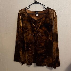 Spin Boutique Top Womens XL Brown Velvet Stretch Bell Sleeve. Fits like an XL